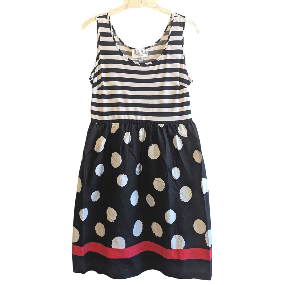 Julian Taylor New York Striped Polka Dot Sleeveless Dress Black White Size 8
